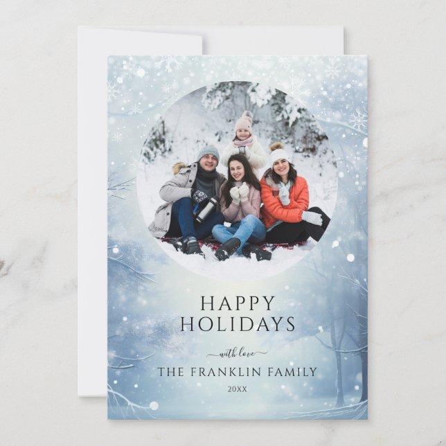 Cartes Pour Fêtes Annuelles Winter Wonderland Forest Photo Noël (Devant)