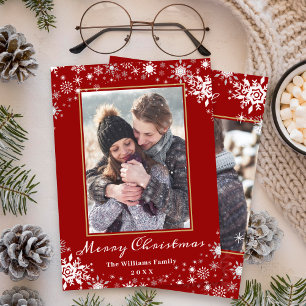 Cartes Pour Fêtes Annuelles Winter Wonderland Red Gold Joyeux Noël 2 Photo
