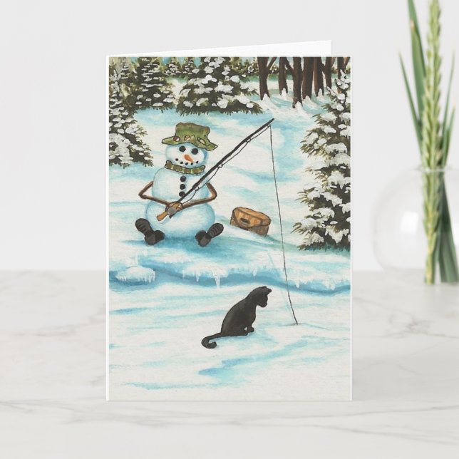 Cartes Pour Fêtes Annuelles Winter Wonders Snowman Gone Fishing by Bihrle (Devant)