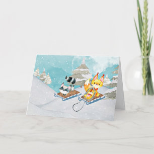 Cartes Pour Fêtes Annuelles Winter Woodland Friends -Fox Hedgehog Illustration