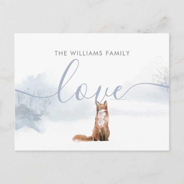 Cartes Pour Fêtes Annuelles Winter Woodland Scene Fox Nom de famille (Devant)