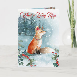 Cartes Pour Fêtes Annuelles Winter Woodlands Fox Blue Modern Snow Watercolor