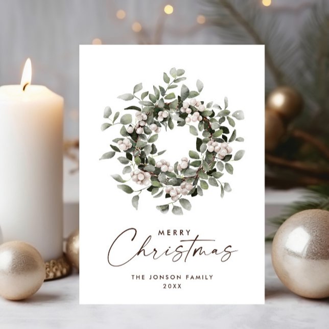 Cartes Pour Fêtes Annuelles Winterberry Bohemian Neutral Christmas Wreath (Créateur téléchargé)