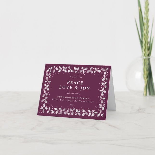 Cartes Pour Fêtes Annuelles Winterberry Holly Leaf Paix Amour & Joy Non Photo (Devant)