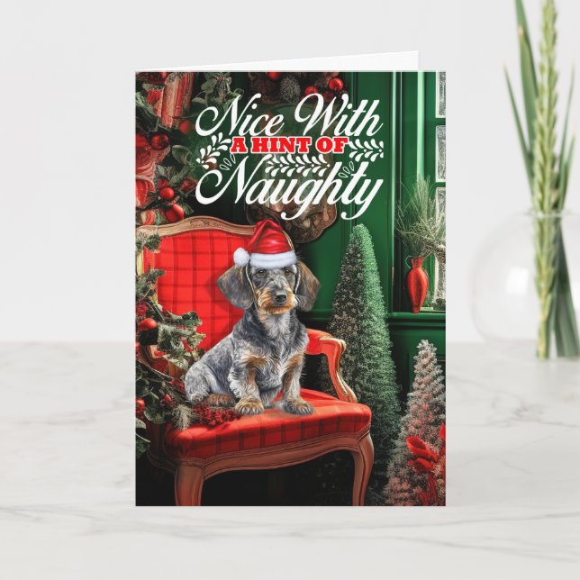 Cartes Pour Fêtes Annuelles Wirehair Dachshund Christmas Chien Naughty Nice (Devant)