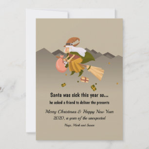 Cartes Pour Fêtes Annuelles Witch Delivering Christmas Presents Card
