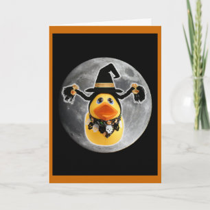 Cartes Pour Fêtes Annuelles Witch Ducky Fait Atterrir Lune!