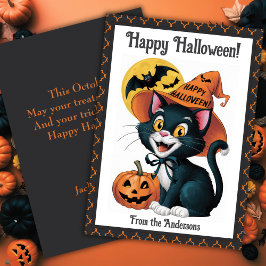 Cartes Pour Fêtes Annuelles Witchy Black Cat Cute Custom Halloween