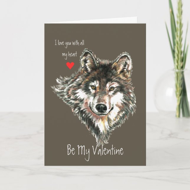 Cartes Pour Fêtes Annuelles Wolf Head Valentine Love my Heart Wildlife Animal (Devant)