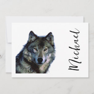 Cartes Pour Fêtes Annuelles Wolf Portrait Votre nom Écriture personnalisée