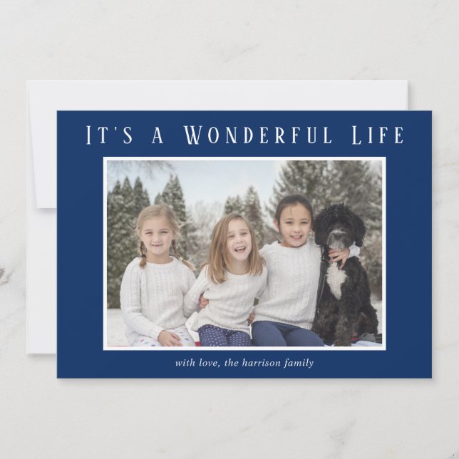Cartes Pour Fêtes Annuelles Wonderful Life Blue Photo Noël Moderne (Devant)