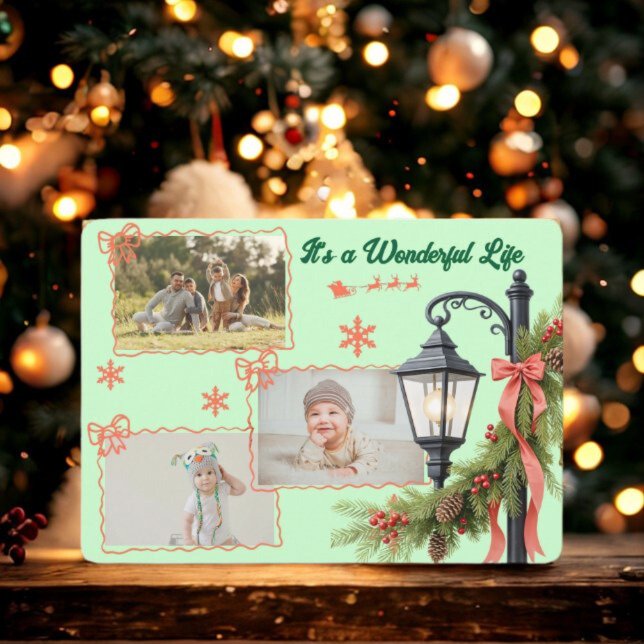 Cartes Pour Fêtes Annuelles Wonderful Life Three Photo Green Christmas  (Créateur téléchargé)