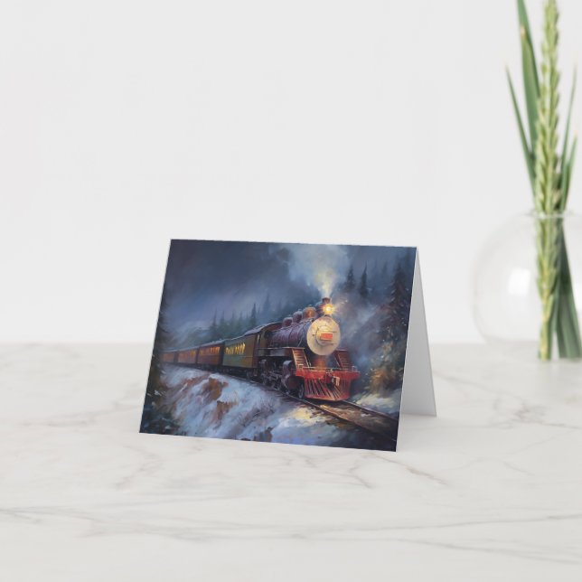 Cartes Pour Fêtes Annuelles Wonderland Train de Noël peinture à l'huile (Devant)