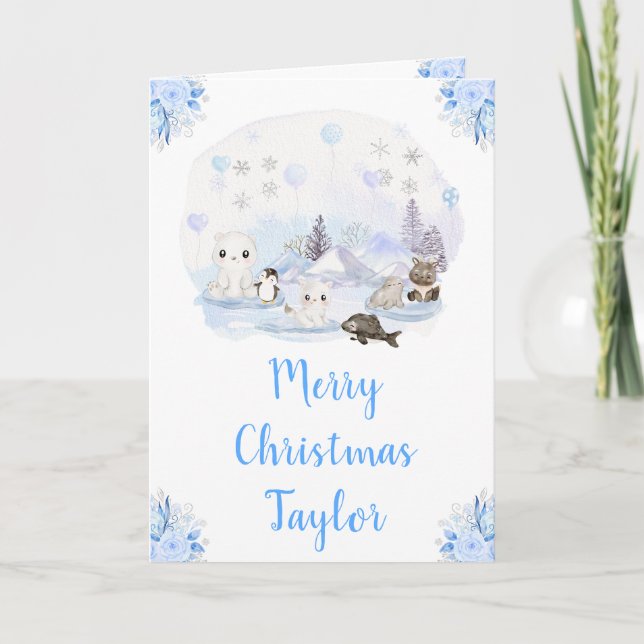 Cartes Pour Fêtes Annuelles Wonderland Winter Animaux arctiques Joyeux Noël (Devant)