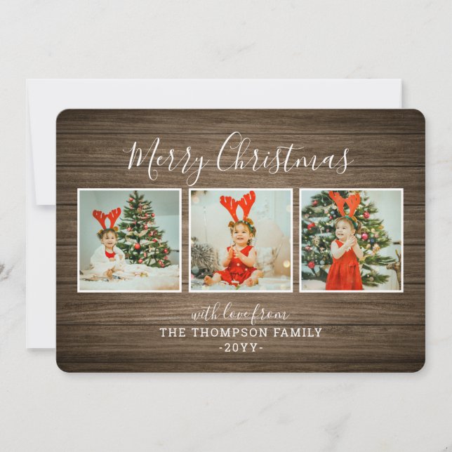 Cartes Pour Fêtes Annuelles Wooden Background Christmas Card (Devant)