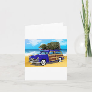 Cartes Pour Fêtes Annuelles Woodie de surf avec sapin de Noël