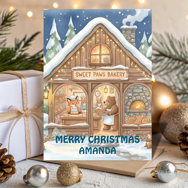Cartes Pour Fêtes Annuelles Woodland Christmas Bakery Kids Card (Créateur téléchargé)