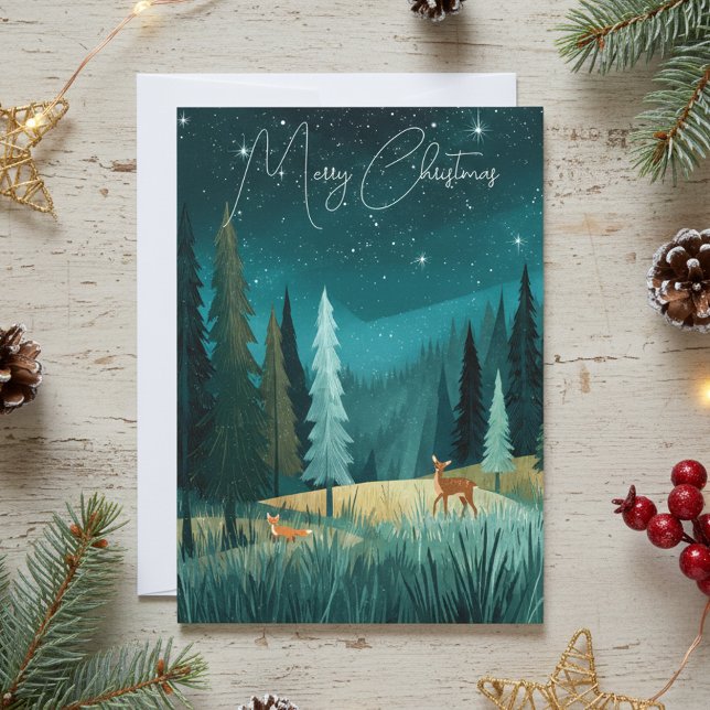 Cartes Pour Fêtes Annuelles Woodland Evergreen Forest Holiday Scene (Créateur téléchargé)