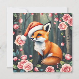 Cartes Pour Fêtes Annuelles Woodland fox in Christmas hat holiday card