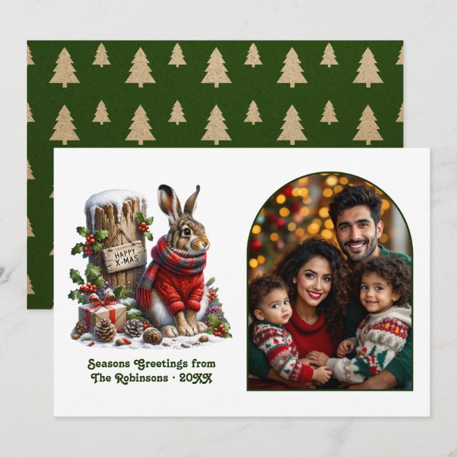 Cartes Pour Fêtes Annuelles Woodland Hare Rustic Forest Cozy Christmas Photo (Devant / Derrière)