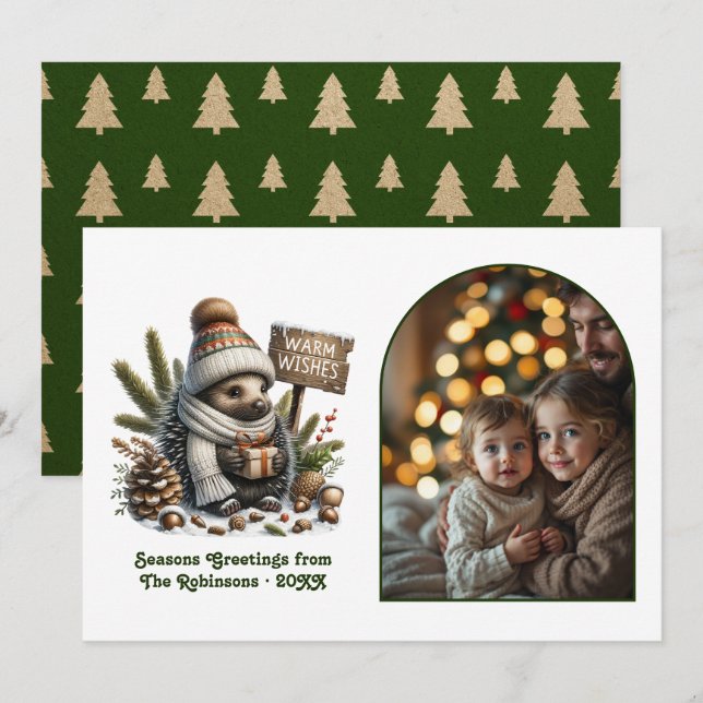 Cartes Pour Fêtes Annuelles Woodland Hedgehog Cozy Forest Christmas Photo (Devant / Derrière)