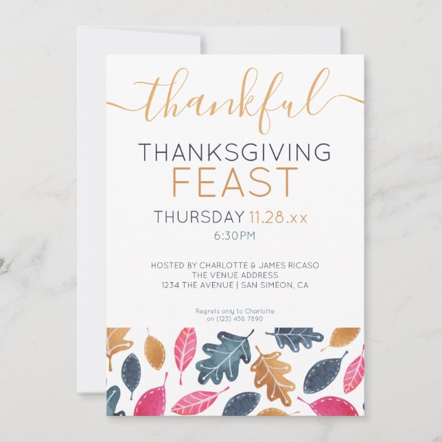 Cartes Pour Fêtes Annuelles Woodland Leaf Motif Thanksgiving Dîner (Devant)