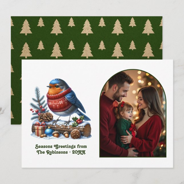 Cartes Pour Fêtes Annuelles Woodland Robin Cozy Forest Christmas Magic Photo (Devant / Derrière)