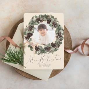 Cartes Pour Fêtes Annuelles Wreath Boho avec Bow Photo Noël