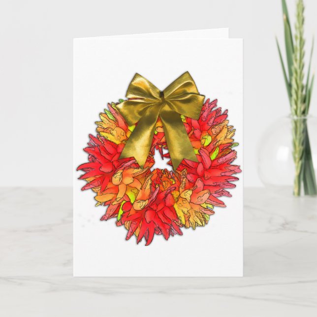 Cartes Pour Fêtes Annuelles Wreath Chili Pepper Séché & Gold Bow (Devant)