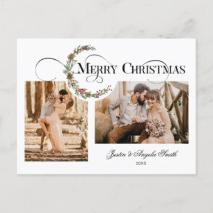 Cartes Pour Fêtes Annuelles Wreath d'hiver et joyeux typographie de Noël 2 pho