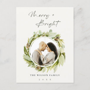 Cartes Pour Fêtes Annuelles Wreath d'hiver Joyeuse et brillante photo de Noël