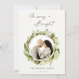 Cartes Pour Fêtes Annuelles Wreath d'hiver Joyeuse et brillante photo de Noël
