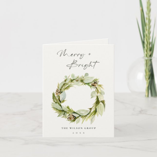 Cartes Pour Fêtes Annuelles Wreath d'hiver Joyeux et brillant logo de Noël (Devant)
