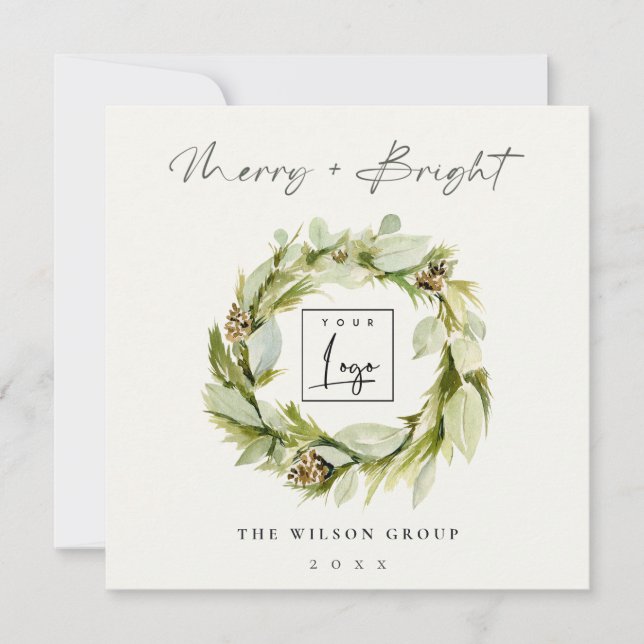 Cartes Pour Fêtes Annuelles Wreath d'hiver Joyeux et brillant logo de Noël (Devant)