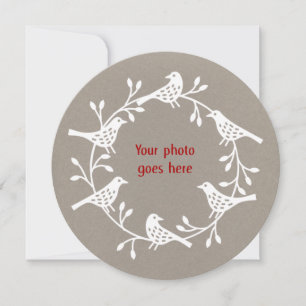 Cartes Pour Fêtes Annuelles Wreath d'oiseaux Modern Scandi Photo Noël