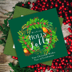 Cartes Pour Fêtes Annuelles Wreath Holly Jolly Family Green