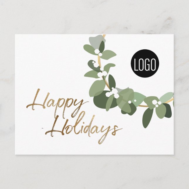 Cartes Pour Fêtes Annuelles Wreath moderne Votre logo or Joyeuses fêtes (Devant)