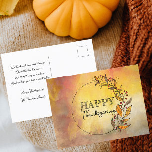 Cartes Pour Fêtes Annuelles Wreath Of DoodFeuilles and Berries Thanksgiving