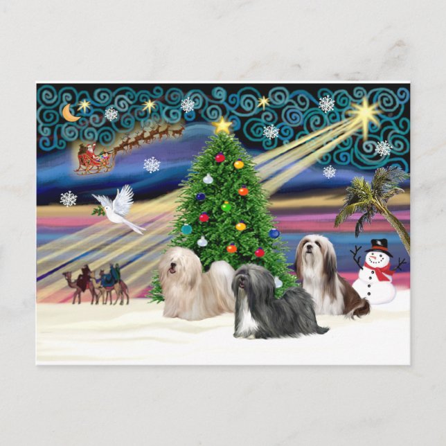 Cartes Pour Fêtes Annuelles Xmas Magic-Lhassa Apso-Trio (Devant)