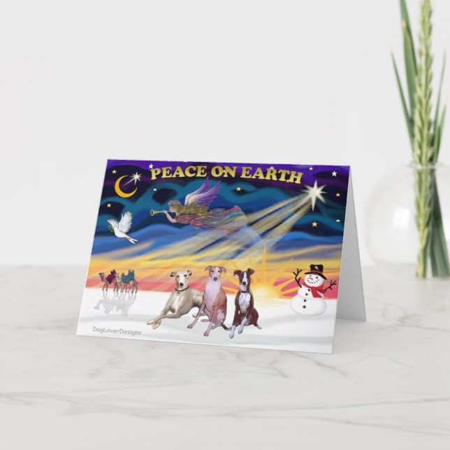Cartes Pour Fêtes Annuelles XmasSunrise-3Whippets (Devant)