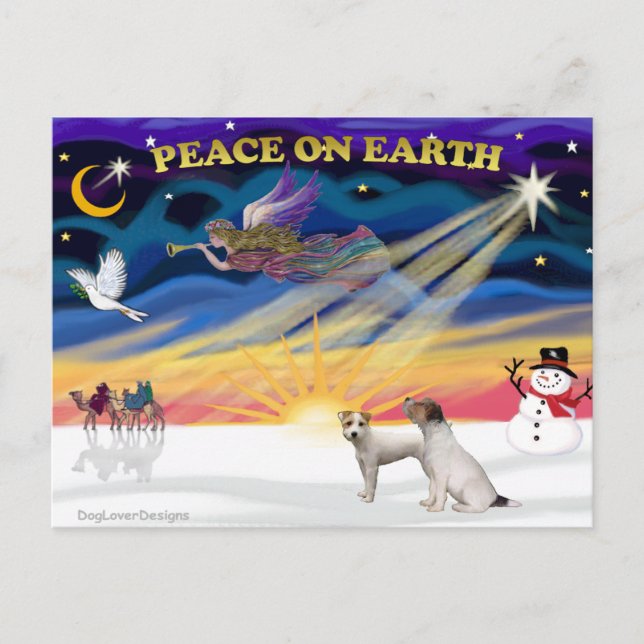 Cartes Pour Fêtes Annuelles XmasSunrise-Deux Jack Russell Terriers (Devant)