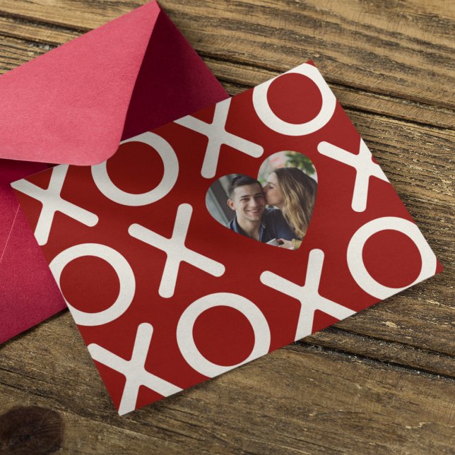 Cartes Pour Fêtes Annuelles XOXO Crimson Rouge Photo Heart Love (Créateur téléchargé)