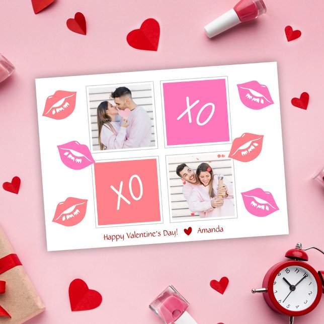 Cartes Pour Fêtes Annuelles XOXO Moderne Élégant 2 Heureuse Sainte-Valentin ph (XOXO Modern Elegant 2 Photo Happy Valentine's Day Holiday Card)