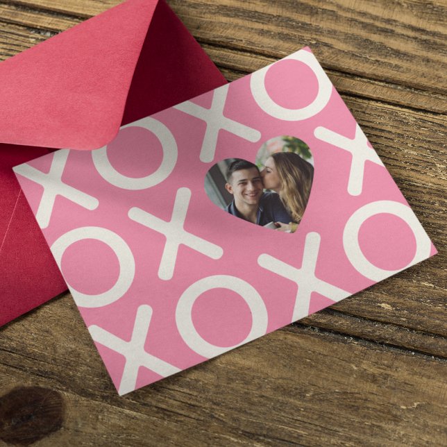 Cartes Pour Fêtes Annuelles XOXO Rose Photo Cœur Amour (Créateur téléchargé)