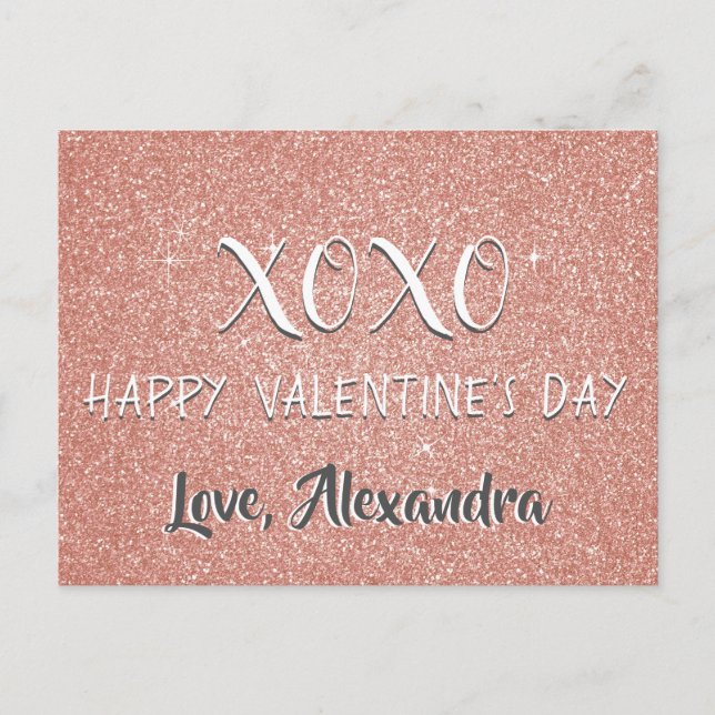 Cartes Pour Fêtes Annuelles XOXO Valentine's Day Rose rose or étincelle (Devant)