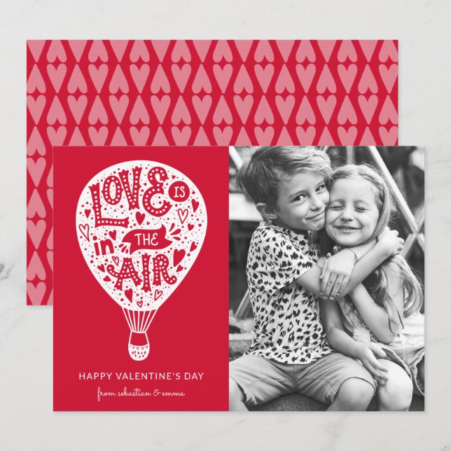 Cartes Pour Fêtes Annuelles Y'a de l'amour dans l'air  | Blanc | Photo Valenti (Devant / Derrière)