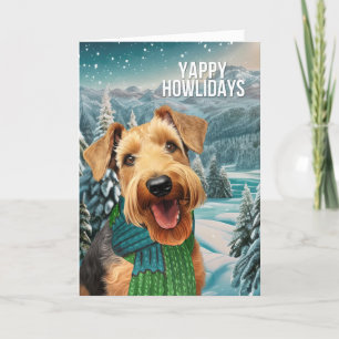 Cartes Pour Fêtes Annuelles Yappy Howlidays Airedale Terrier à l'Écharpe d'hiv