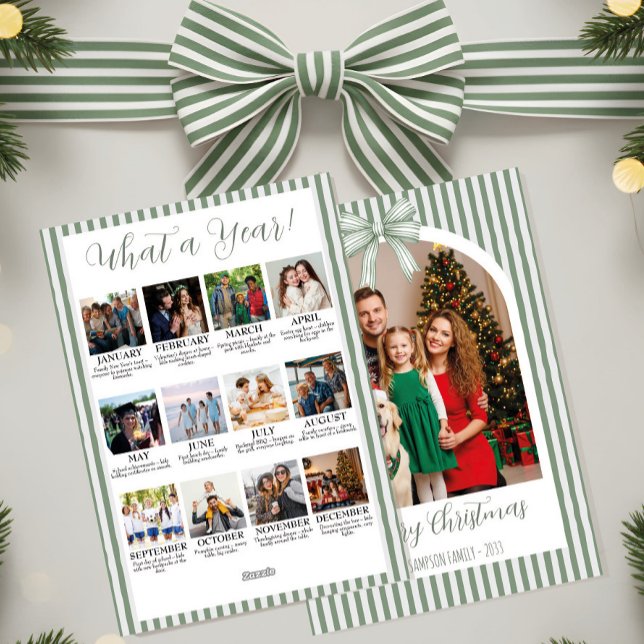 Cartes Pour Fêtes Annuelles Year in Review Christmas Arch Photo & Green Bow (Créateur téléchargé)