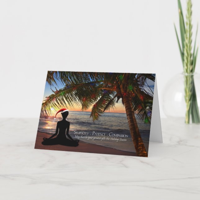 Cartes Pour Fêtes Annuelles Yoga Noël à thème sur la plage (Devant)
