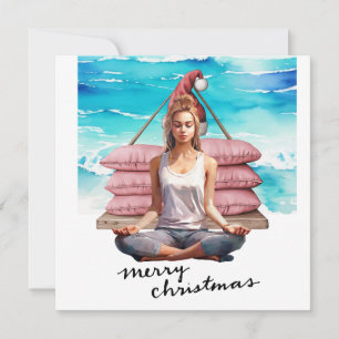 Cartes Pour Fêtes Annuelles Yoga Woman at Beach thème de Noël
